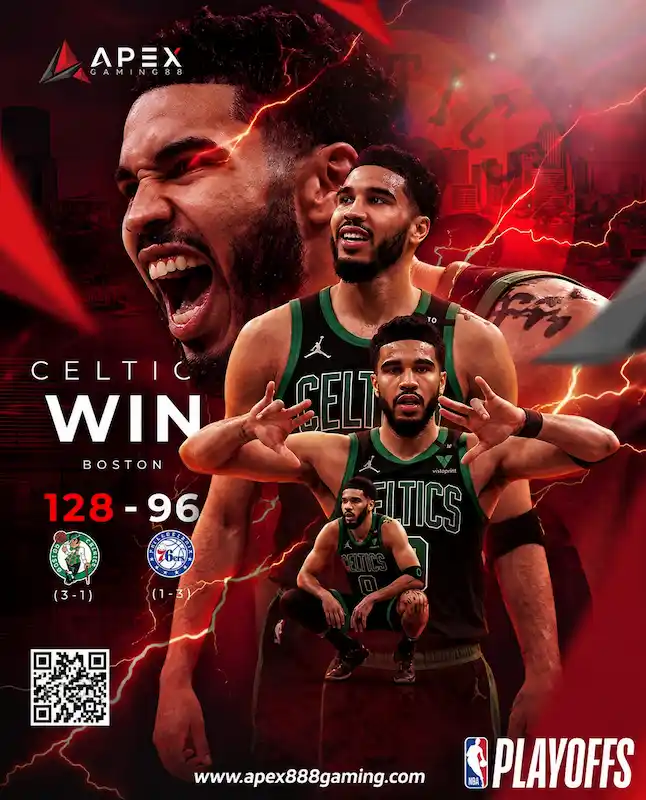 Why ApexGaming: Celtics win NBA playoffs 128-96 promo with updated QR code and website link