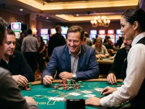 best online casino asia luck seemed to favor the player tonight smiling player enjoying winning streak in casino