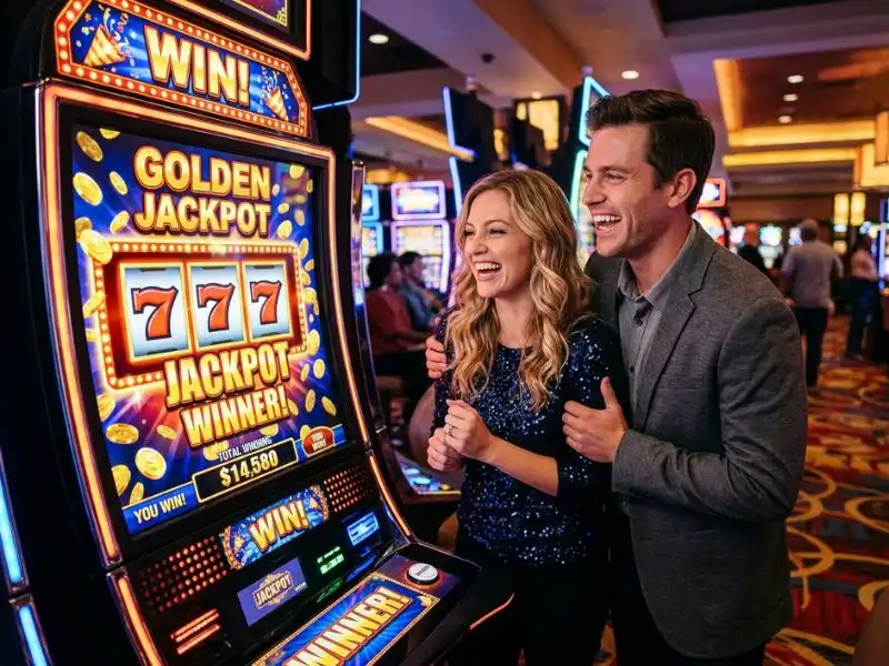 best online casino free bonus no deposit they smiled as the lights flashed winning symbols happy player enjoying win