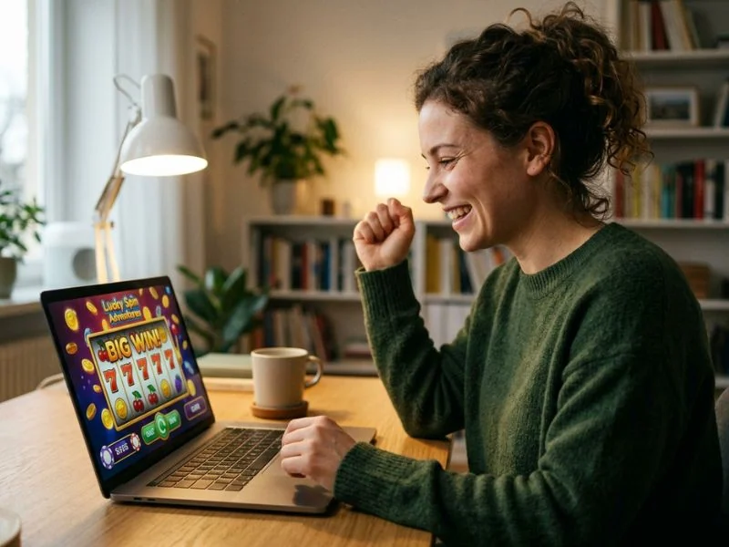 facebook slot games a happy player enjoys the thrill of online casino games