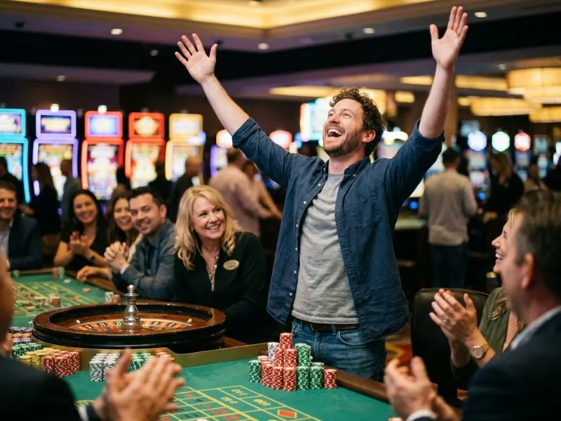 facebook slot games a happy player feels joy after winning at the casino