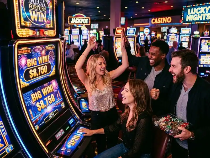 Casino player reacting excitedly to repeated wins with chips and cards at playtime.ph casino