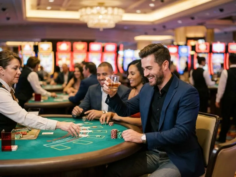 Charming man relaxing in a vibrant casino setting inspired by 7Game Com Legit Online Casino