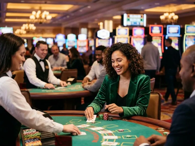 Fashionable woman enjoying luxury casino entertainment inspired by AAAJL Online Casino