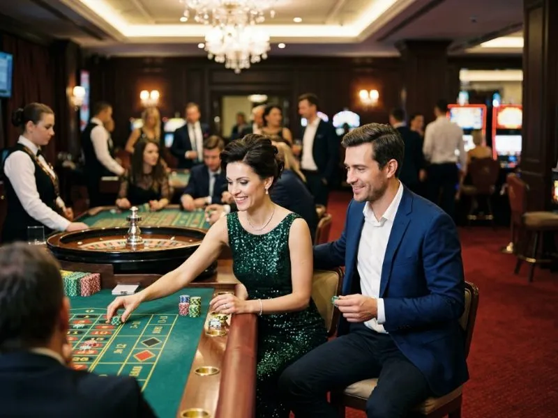 Elegant woman appreciating luxury and comfort in a world-class casino at Arenaplus Casino