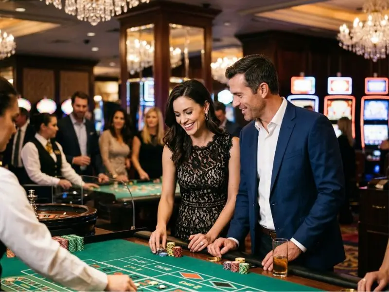 Glamorous lady experiencing a memorable night in a high-end casino at Arenaplus Casino