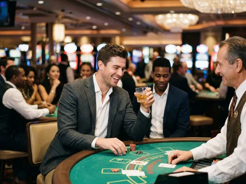 Happy man enjoying casino games on a fun night out inspired by BMY888 Online Casino
