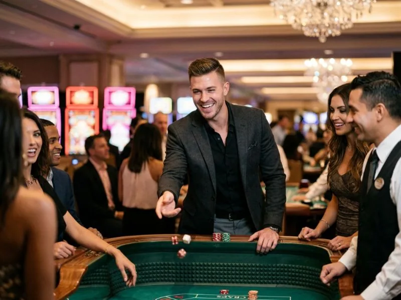 Successful man enjoying an entertaining casino evening inspired by BMY888 Online Casino