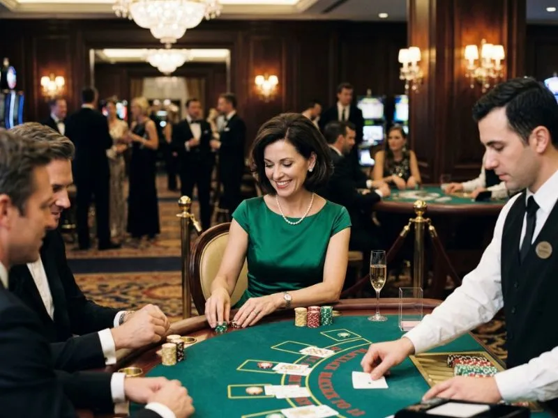Graceful woman seated at a premium casino table for how to register online casino in Philippines