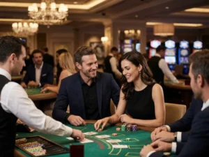 Graceful woman smiling in a premium casino environment inspired by Jili Online Casino Free 200PHP