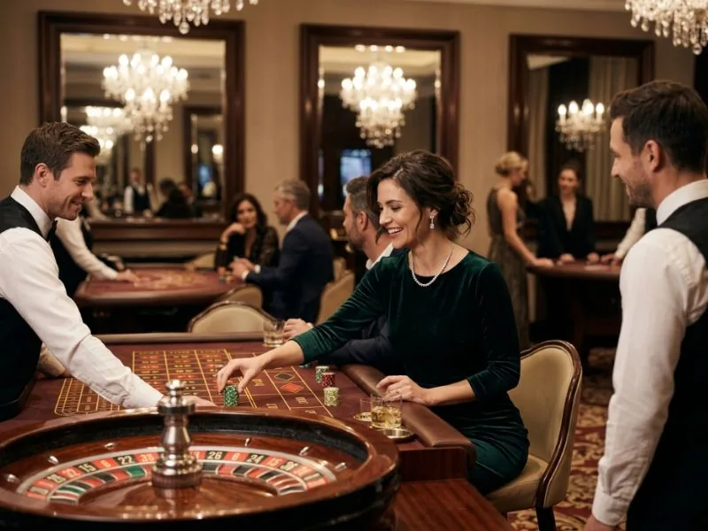 kings casino chic woman enjoying an exciting night of casino entertainment at a gaming table