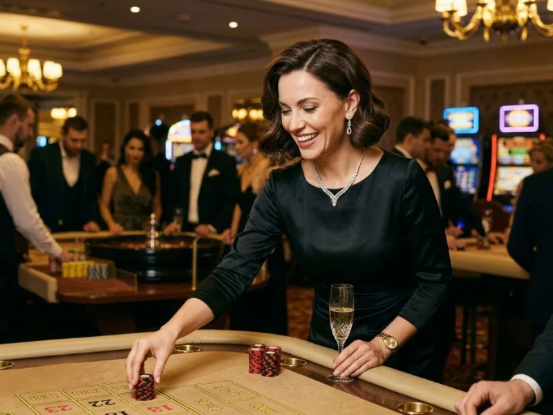 kings casino elegant woman enjoying a luxurious casino evening with confidence and grace seated at a casino table
