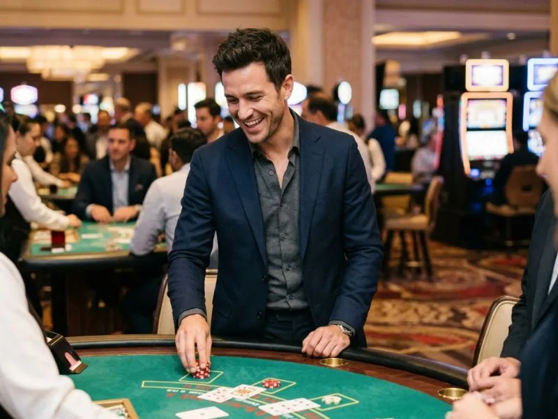 Elegant man enjoying a vibrant casino atmosphere inspired by Online Casino ni Manny Pacquiao