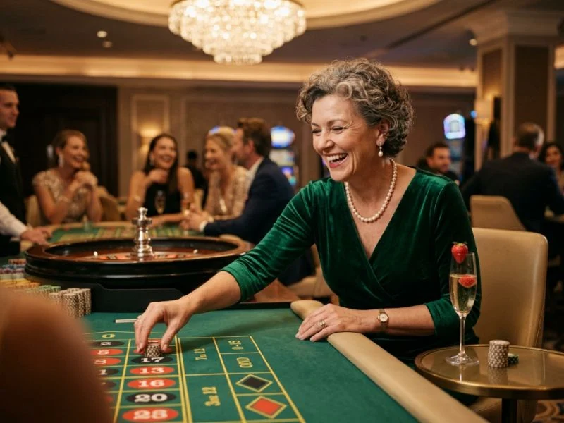 Graceful lady enjoying an exclusive casino experience with elegance at Red Casino