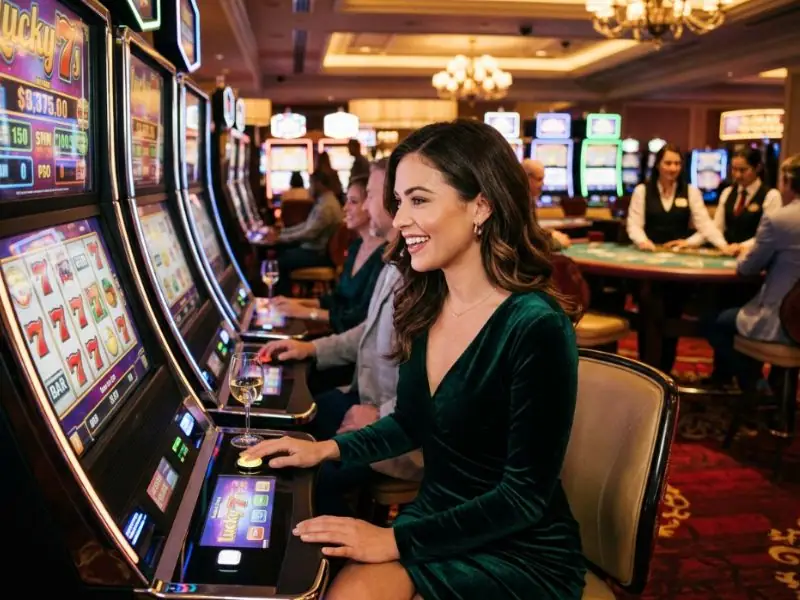 Elegant lady enjoying the upscale casino floor atmosphere at WOWPH.com Online Casino